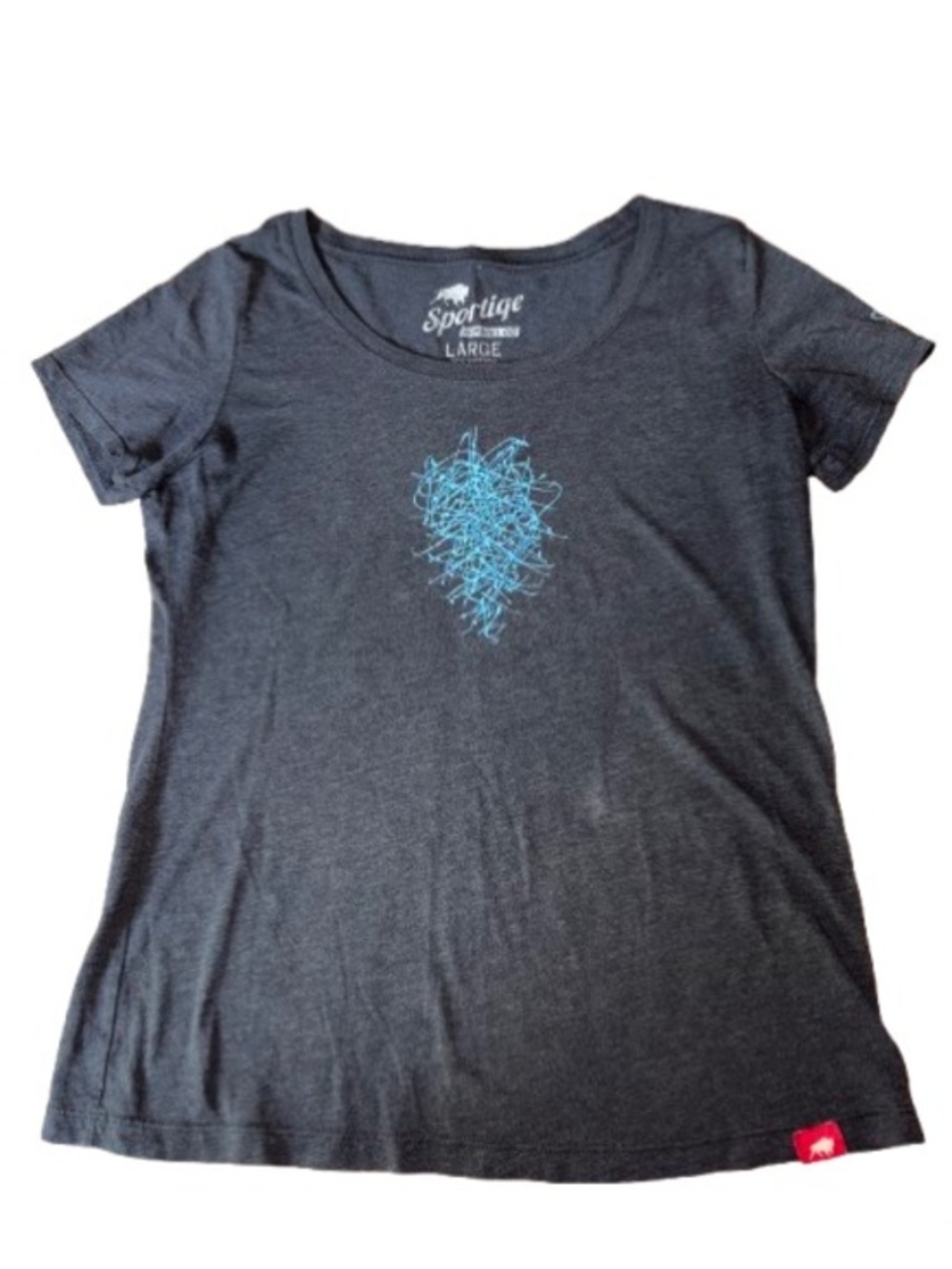 Women’s charcoal gray Short-Sleeve Chihuly Graphic Tee with Blue Design size L